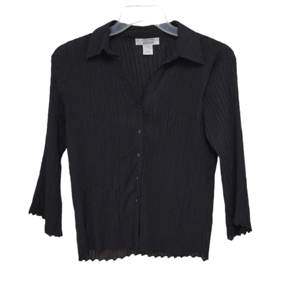 E.K. Designs women's vintage button down semi sheer blouse Large scallop hem